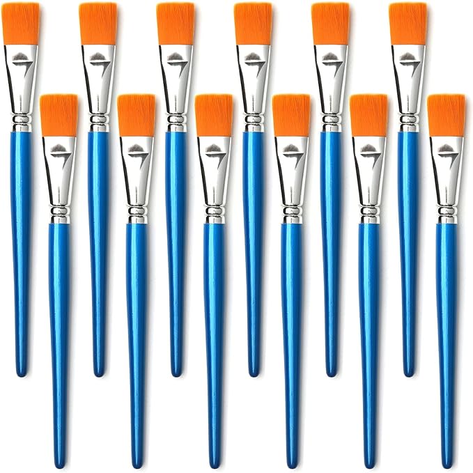 1 inch Flat Paint Brushes for Acrylic Painting,12 Pieces Large Synthetic Paint Brushes Bulk with Wooden Handle for Acrylic, Watercolor, Oil, Crafts, Face Body Art