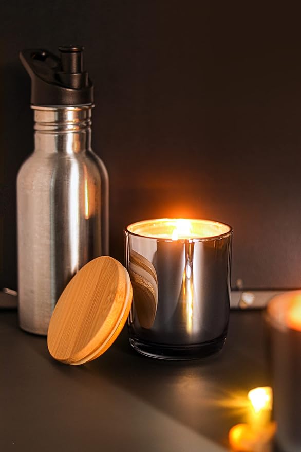 Aroparc Bulk Candle Jars with Lids, 12 Pack 10oz Electroplated Rounded Bottom Edge Candle Container Tumbler Jar for Candle Making Candle Tins Candle Making Supplies (Grey)