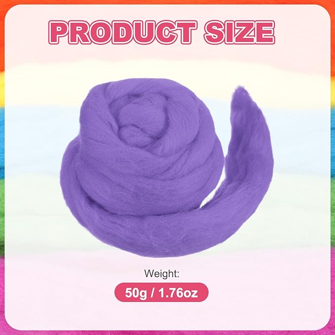 MECCANIXITY Wool Roving Yarn Soft Felting Wool 50g/1.76oz Pure Chunky Roving Yarn for Needle Felting Knitting Blanket Spinning Weaving Art DIY Craft Light Purple