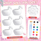 Pasimy 6 Set DIY Ceramic Succulent Planter Pots Paint Your Own Flower Pots Craft Kit Unpainted Bisque Paintable Flowerpot with Brush Palette Ready to Paint for Family Activity Gift (Flamingo)