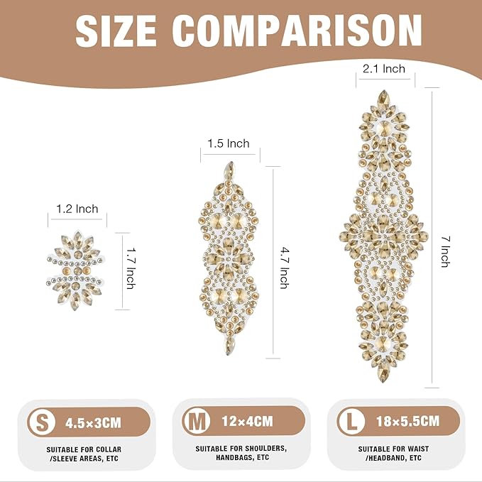 PEARLY JUN 11 Pcs Gold Rhinestone Applique Patches Pearl Rhinestone Patches Iron on Appliques for Dresses Hand Sewing Craft Projects DIY Wedding Clothes Shoes Hats Bags Embellishments