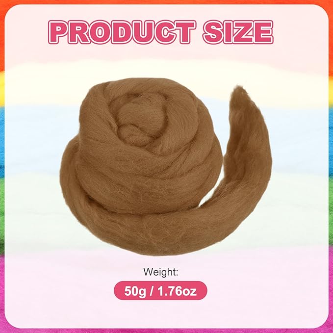 MECCANIXITY Wool Roving Yarn Soft Felting Wool 50g/1.76oz Pure Chunky Roving Yarn for Needle Felting Knitting Blanket Spinning Weaving Art DIY Craft Brown