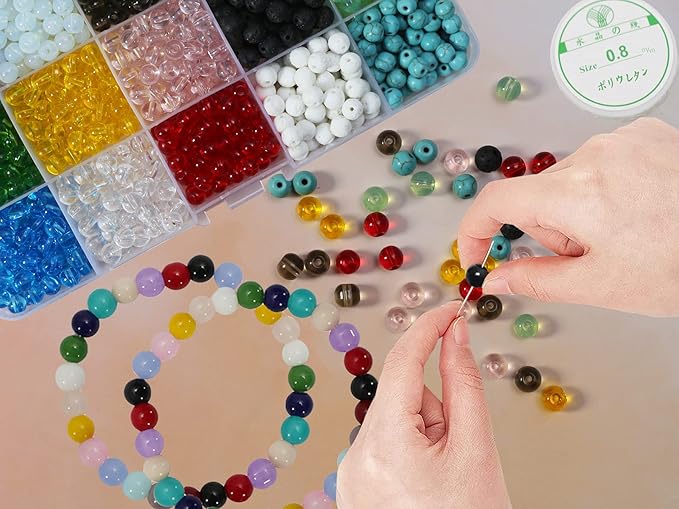 1180PCS Glass Beads 6mm Transparent Crystal Smooth Loose Beads Bracelet Making Kit Healing Chakra Beads for DIY Jewelry Making Bracelets & Crafts #30722