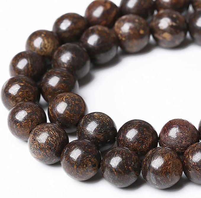 74pcs 10mm Natural Stone Beads Brown Bronzite Gemstone Round Loose Beads for Jewelry Making DIY Bracelet Necklace 32" 2 Strands