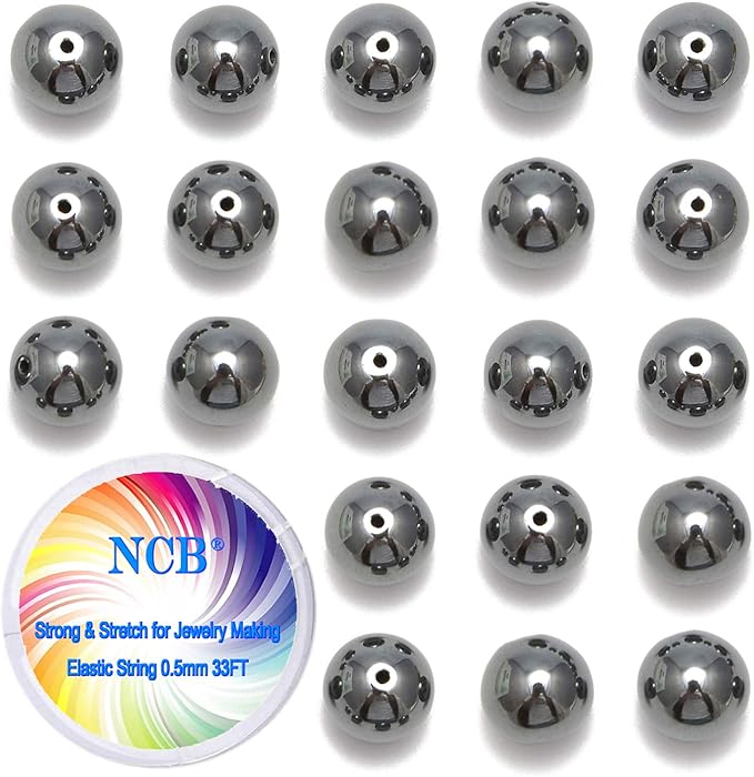 NCB 200pcs 4mm Black Hematite Loose Beads for Jewelry Making, Natural Semi Precious Beads Round Smooth Gemstones Spacer Beads Charms for Necklaces Bracelets (Black Hematite, 4mm 200Beads)