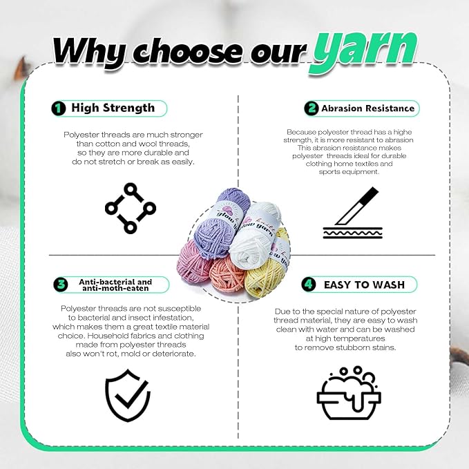 Glow in The Dark Yarn - 5 Pack Colorful-1 (260g/9oz | 273 Yards), Knitting & Crochet Thread for DIY Crafts, Christmas Gifts, Doll Making (Green)