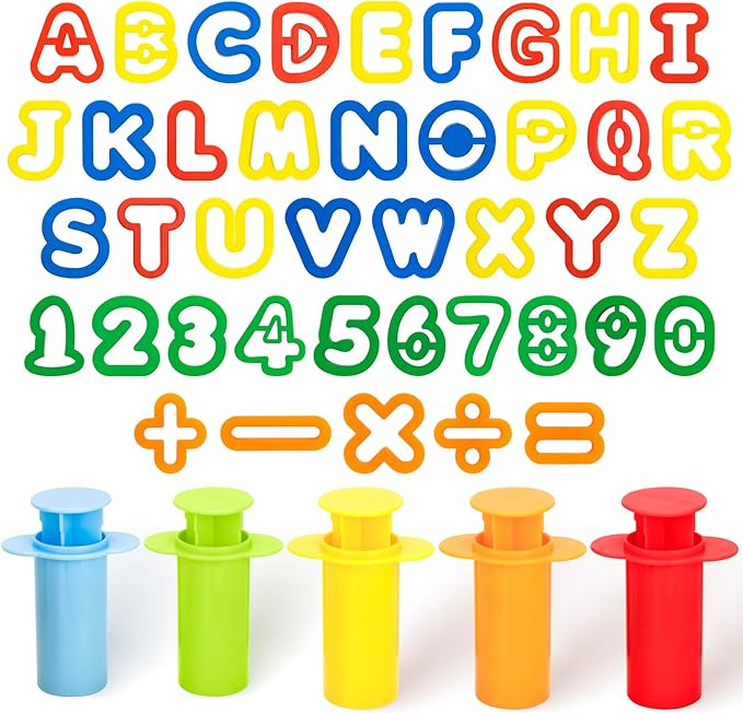 Dough Extruder Set for Kids + Dough Alphabet & Numbers Cutter Set - (46 pcs) - Educational Clay Tools for Learning, Counting, and Crafting – Strong and Durable