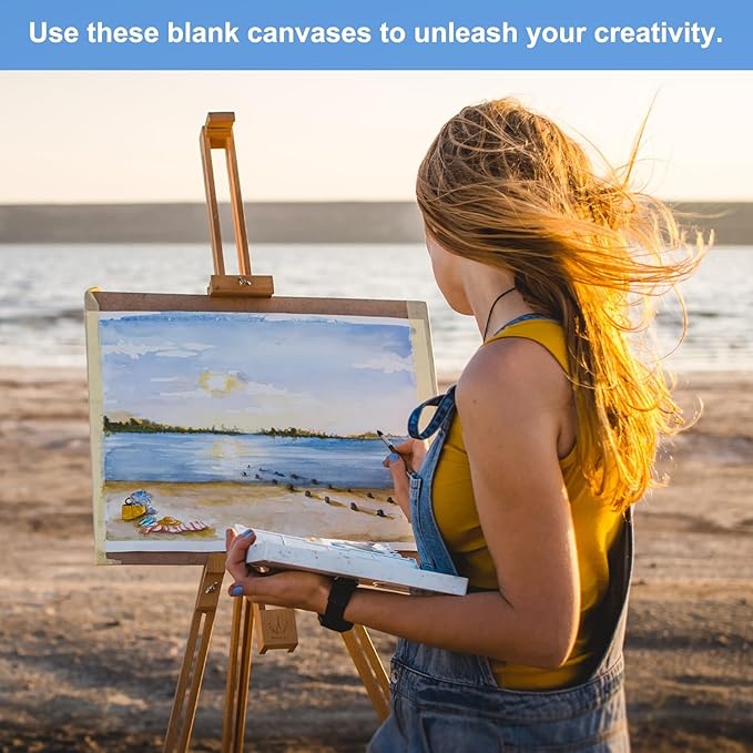 MECCANIXITY Canvas Boards for Painting with 4.9" Mini Easel Kit, 3x3 Cotton Blank Primed Art Canvas Panels Acid-Free for Painting Supplies Oil Acrylic Tempera Paint(White, Set of 6)