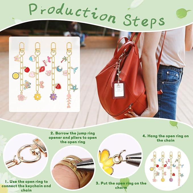 AUGSUN 189Pcs Keychain Making Kit, Charm Jewelry Chain Making Crafts Including 60 Charms 12 Keychain Clips Hooks 15 Extender Chains 100 Jump Ring and Jewelry Plier for Crafts Accessories