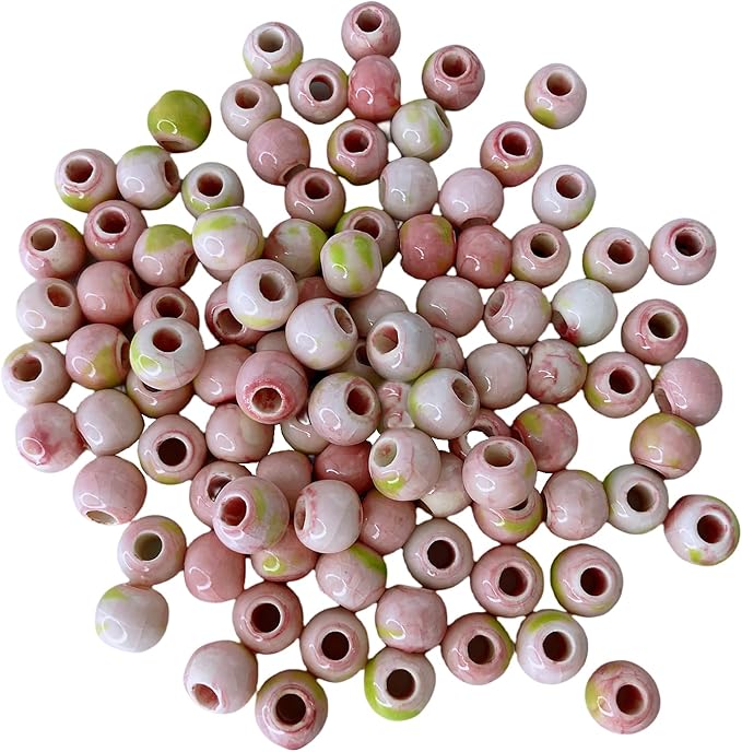 Ceramic Round Porcelain Beads Flower Porcelain Spacer Bead Craft Beads Ornamenets for DIY Jewelry Necklace Bracelet DIY Crafts for Women Above 12 Years Old 100 pcs