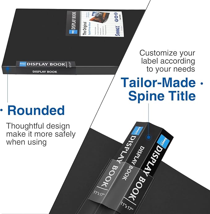 Sooez Art Portfolios 11"x17", Large Portfolio Folder with 30 Pockets & Black Inner Sheets, Display 60 Pages, 11 x 17 Presentation Book