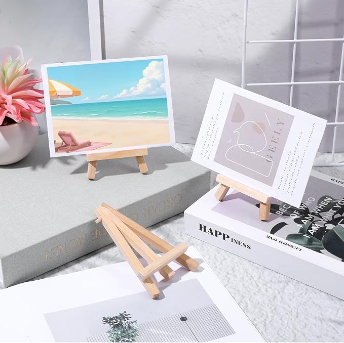 50 Pcs Mini Easels 5 Inch Mini Easel Stand Wooden Easel Art Craft Painting Triangle Stand Canvas Holder Small Easels for Display Card Photos Tabletop Phone Wedding