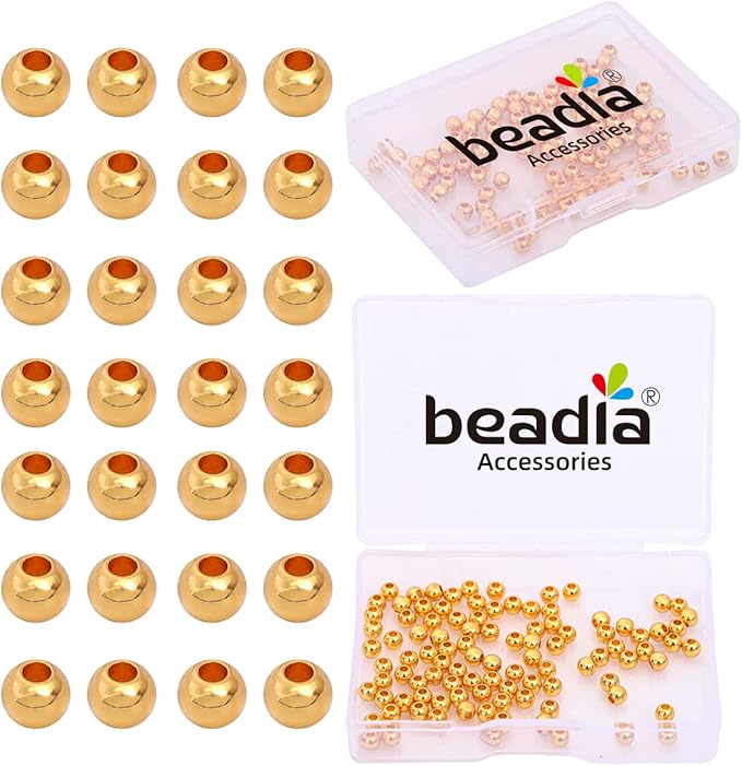 18K Gold Plated Round Spacer Beads 4mm 100pcs for Jewelry Making Findings Non Tarnish