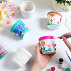 Pasimy 6 Set DIY Ceramic Succulent Planter Pots Paint Your Own Flower Pots Craft Kit Unpainted Bisque Paintable Flowerpot with Brush Palette Ready to Paint for Family Activity Gift(Classic)