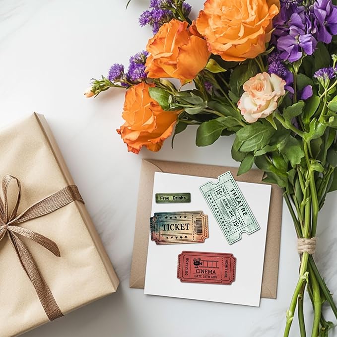 GLOBLELAND Vintage Ticket Clear Stamp for Scrapbooking Movie Theater Silicone Stamps Retro Show Ticket Transparent Stamp for Card Making DIY Embossing Journaling