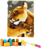 Latch Hook Kits for Adults - DIY Latch Hook Rug Kits for Kids, Crochet Kit for Beginners, Rug Making Kits with Printed Canvas, Gift Packaging. Lion Pattern (15x21 Inch)