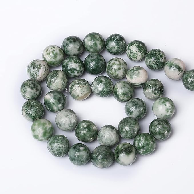 90pcs 4mm Natural Green Spot Stone Stone Beads for Jewelry Making Loose Spacer Round Beads DIY Bracelets Necklaces 15" (4mm, Green Spot Stone)