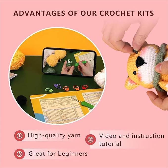 HKEUZEZO Crochet Kit for Beginners, Animal Dog Pattern Knitting Kit for Adults Kids with Step-by-Step Video Tutorials, Yarns Hook Accessories