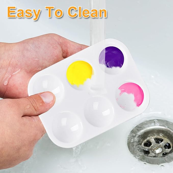 100 Pcs White Plastic Paint Palette 6 Well Watercolor Palette Paint Palettes Craft Paint Trays Finger Painting Tray Rectangular Plastic Paint Tray for DIY Art Painting Watercolor Craft