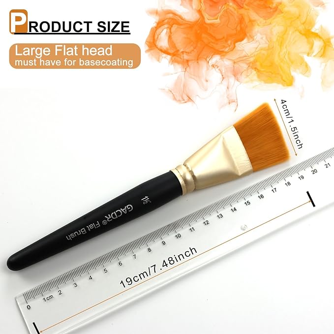 1 1/2 inch Flat Paint Brushes for Acrylic Painting,4 Pieces 38mm Large Craft Basecoating PaintBrushes with Wooden Handle for Acrylic, Oil, Body, Facial mask Brushes
