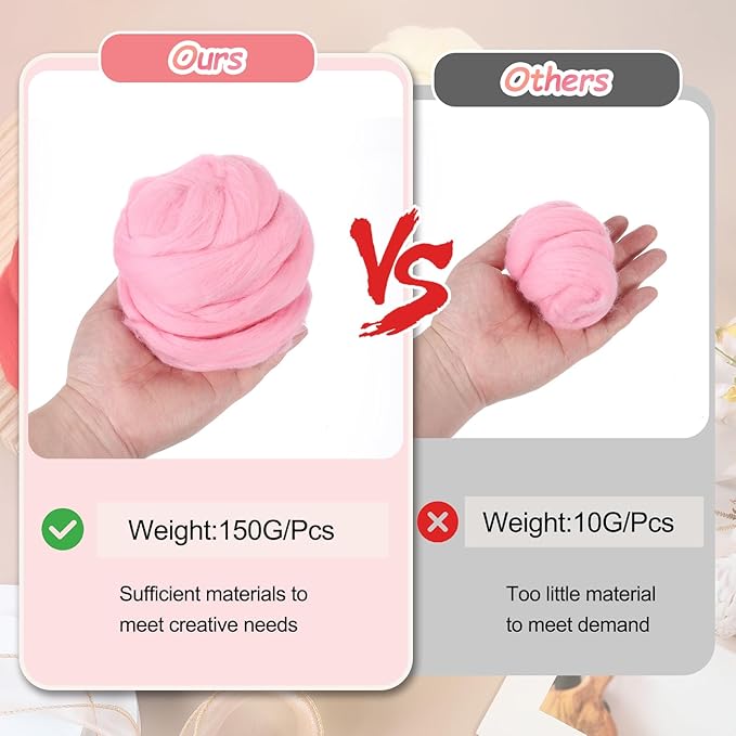 PATIKIL Wool Roving Yarn, 150G/5.3OZ Soft Felting Wool Pure Chunky Roving Yarn Bulk for Needle Felting Knitting Blanket Spinning Weaving DIY Craft, Pink