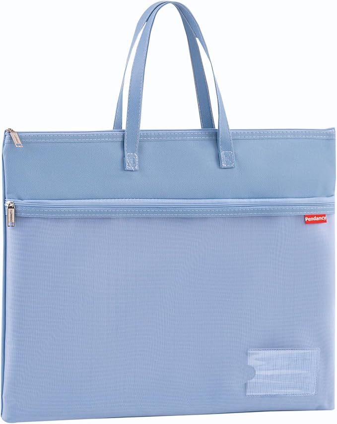 Pendancy Mesh Zipper Pouch A4 Size, Large Double Pocket Waterproof File Bag with Handle, 11x13.8 in Foldable Document Storage for Puzzle Project/Cross Stitch/Travel/Office（Advanced Blue）