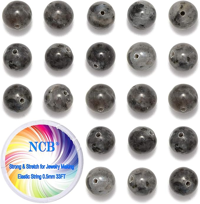 NCB 200pcs 6mm Black Larvikite Loose Beads for Jewelry Making, Natural Semi Precious Beads Round Smooth Gemstones Spacer Beads Charms for Necklaces Bracelets (Black Larvikite, 6mm 200Beads)