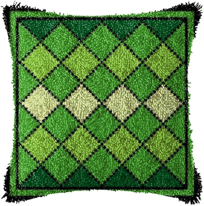 DL-YTG Latch Hook Kits Pillow Green Flower Crochet Yarn Cushion Colour Printed Canvas Rug Needlework DIY Pillowcase Hook and Latch Kit Arts Crafts Christmas Home Sofa Decoration 42x42cm/16X16in