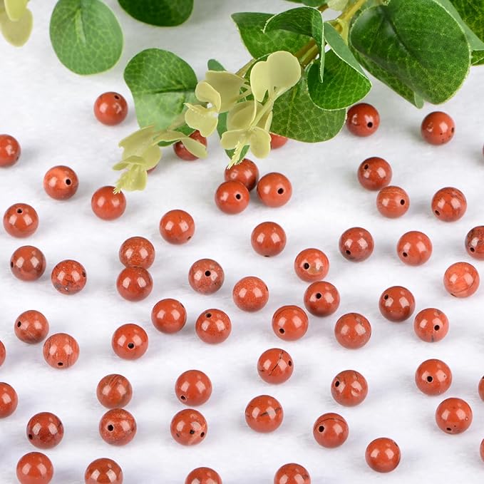 Natural Stone Beads Red Jasper Round Genuine Stone Beading Loose Gemstone Hole Size 1mm DIY Charm Smooth Beads for Bracelets Necklaces Earrings 6mm 200pcs (Red Jasper 6mm)