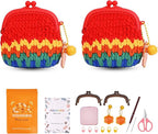 KANALOA Crochet Kits for Beginners - Handmade Craft DIY Knitting Set with Yarn,Hooks,Video Tutorials - Nice Gifts for Adults,Women - Mini Vintage Kisslock Wallet Coin Change Purses Pouch Storage Bag