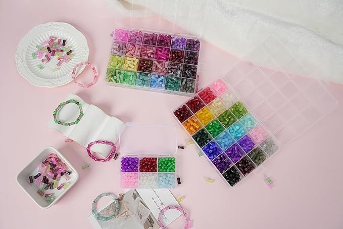 54 Colors 1500pcs Bamboo Glass Beads for Jewelry Making,6 * 12mm Glass Beads Bracelets Making Kit, 2 Types Natural Bamboo Crystal Beads for DIY Bracelet Necklace Crafts,Gifts for Girls Aged 6-15