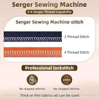 Pro Serger Sewing Machine, Heavy-Duty Industrial Metal Frame Overlock Machine with 3-4 Stitch Capability, Overlocker Sewing Machine with LED Light，12 Stitch Patterns, 1,250 Stitches Per Minute, White