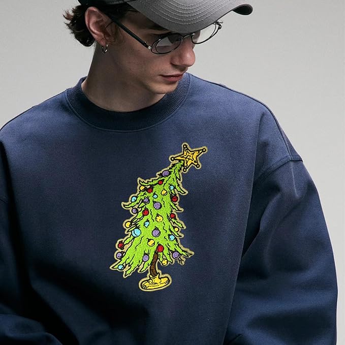 Christmas Tree Iron on Patches Chenille Embroidery Sew on Stickers Applique for DIY Crafts T Shirt Clothing Jackets Backpacks Jeans Party Decorations Accessories