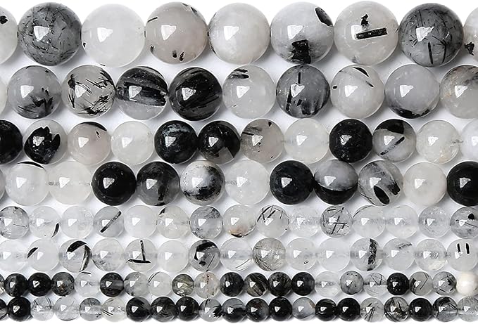 4MM 86PCS Natural Crystal Stone Black Rutile Quartz Gemstone 2A Grade Loose Beads for Jewelry Making DIY Bracelet Necklace Semi Precious Beads 1 Strand