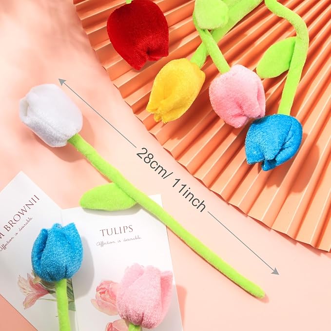 10 Pcs Plush Tulips Flower Stuffed Bendable Stems Plush Bouquet Toy Soft Rose Flower 12.6 Inch for Christmas 2025 Mother's Day Girl Girlfriend Wife(10 Pcs Colorful Tulip Series)