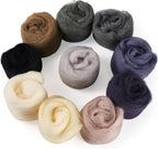 Boutigem 10 Colors 50G Black White Gray Needle Felting Wool Roving, DIY Craft Spinning Wool Roving for Needle Felting, Chunky Handmade Fibre Yarn for Beginners DIY Hand Spinning, Weaving and Blending