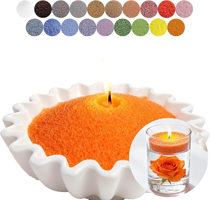 Aufien Candle Sand with Wicks, 21.4 Oz Pearled Candle, DIY Bead Powder Sand Wax Making kit Refillable Non Toxic for Handmade, Wedding and Halloween Christmas Decorations Orange Unscented