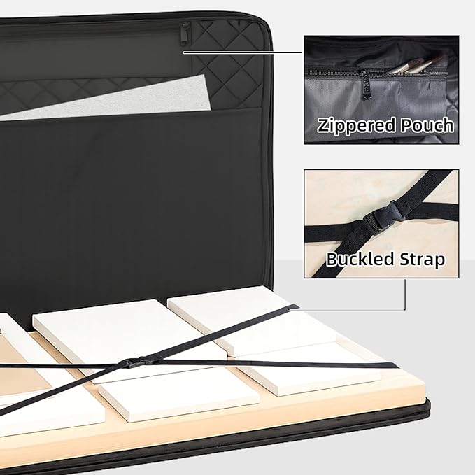 JJRING 24x36 Quilting Portfolio Bag, Lightweight Black Art Canvas Portfolio Case, Portable Storage Case for Posters, Artwork, Drawing and Sketching Boards