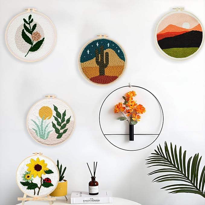 PYHIRRY Punch Needle Kits Adults Beginner Grass，with Tool, Hoop, Yarn, Fabric & Video Tutorials -Complete Punch Needle kit for Home Decor Craft for Wall Art & Gifts