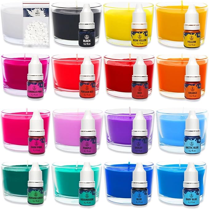 Liquid Candle Wax Dye for Soy Candle Making - 16 Popular Candle Dye Coloring Chips - Premium Liquid Candle Wax Coloring - Highly Concentrated Candle Colors