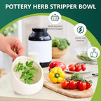 Pottery Herb Stripper Bowl, Handmade Ceramic Herb Peeling Bowl, for Separating Leaves and Stems (White)