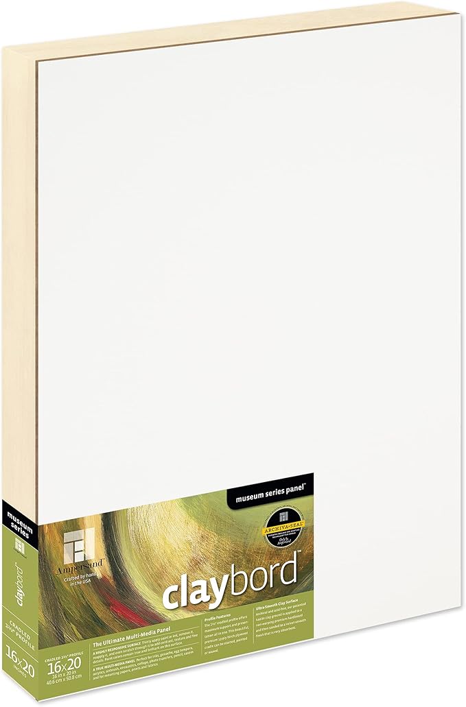 Ampersand Art Supply Wood Painting Panel: Museum Series Claybord, 16" x 20", 1-1/2" Cradled Profile