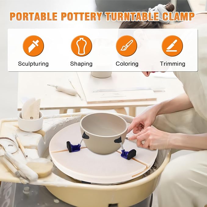 JIAWANSHUN Pottery Machine Turntable Clamp, Adjustable Ceramic Art Repair Tool, Portable Pottery Centering Tool, Ceramic Pottery Trimming Turntable Tools for Ceramic Beginners Professionals