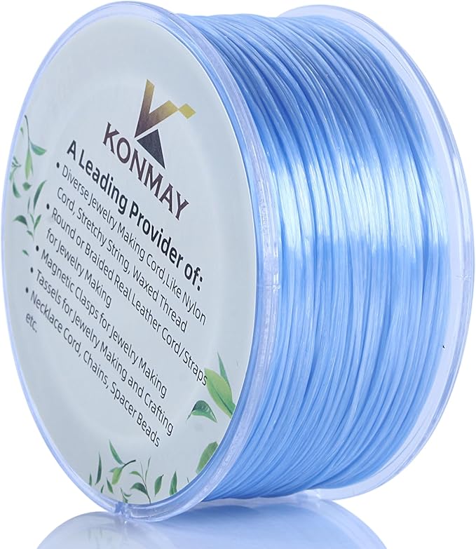KONMAY 1 Rolls 0.8mm Flat Stretchy Bracelet Strings with Organizing Case, 90 Yards Sky Blue Crystal Elastic Thread Cord for Jewelry Bracelets Making and Beading
