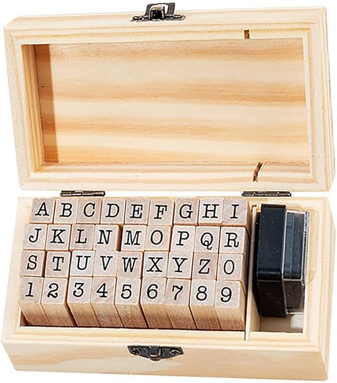 36Pcs Wooden Rubber Stamps Number Letter Alphabet Stamps Mini Cute DIY Stamps Set for Craft Decorating Scrapbooking and Wedding Invitation Cards (36pcs B)
