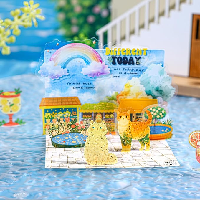 TIAMECH Holiday Facts PET Stickers - 180 Pcs Flower Shop Swimming Pool Girl Cat Design, Waterproof Sticker for Journaling & Scrapbooking, Junk Journal Supplies, Ephemera & DIY Crafts