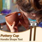 Therwen 2 Pcs Sculpture Scraper Pottery Carving Tool Pottery Cup Handle Shape Clay Extruder Tool Teacup Mug Handgrip Clay Cutters with Wooden Handle for Ceramic Sculpture Craft(Novelty Style)