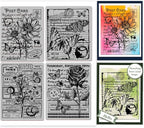 GLOBLELAND Vintage Background Cling Rubber Stamp 7.09x8.66inch Flowers Butterflies EVA Stamps Embossing Stamp Seal for DIY Scrapbooking and Card Making Paper Craft Decor