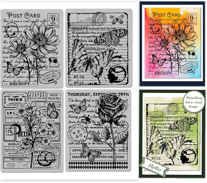 GLOBLELAND Vintage Background Cling Rubber Stamp 7.09x8.66inch Flowers Butterflies EVA Stamps Embossing Stamp Seal for DIY Scrapbooking and Card Making Paper Craft Decor