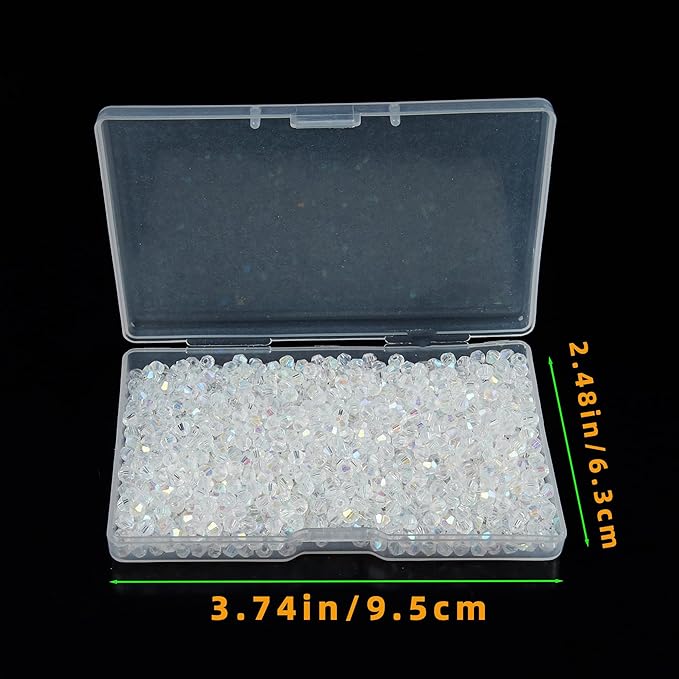 1200PCS 3mm Bicone Crystal Glass Beads for Jewelry Making, Sparkling Mini Beads for Suncatchers, DIY Bracelets & Craft Projects (AB White)